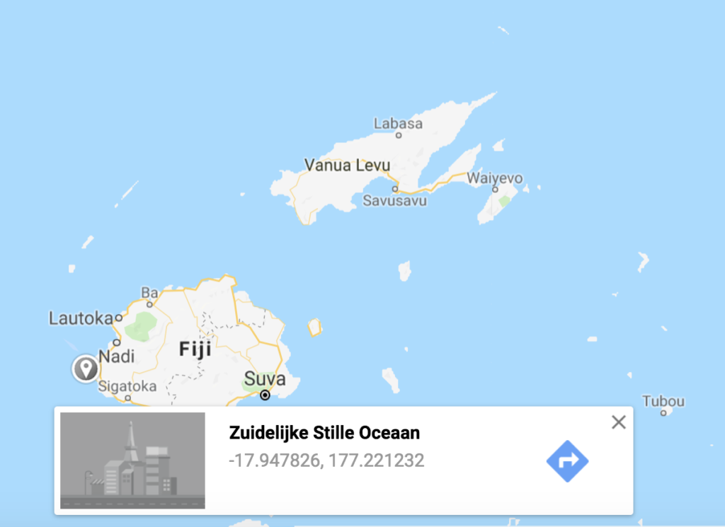 Screenshot of a map with a point on it in the west part of Fiji islands