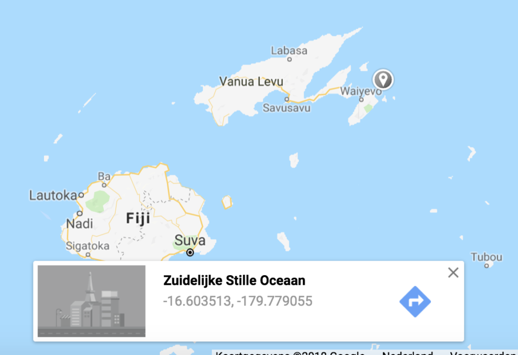 Screenshot of a map with a point on it in the east part of Fiji islands