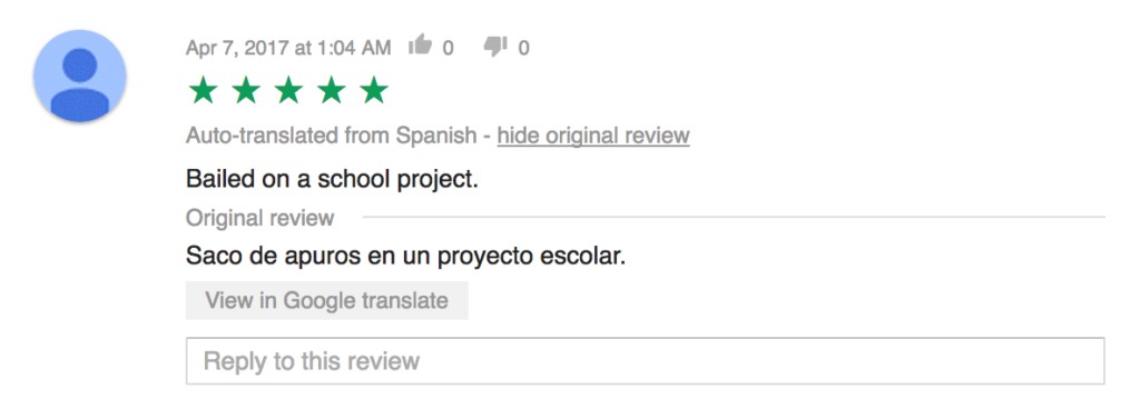 Google App Store review about how the app helped with the homework